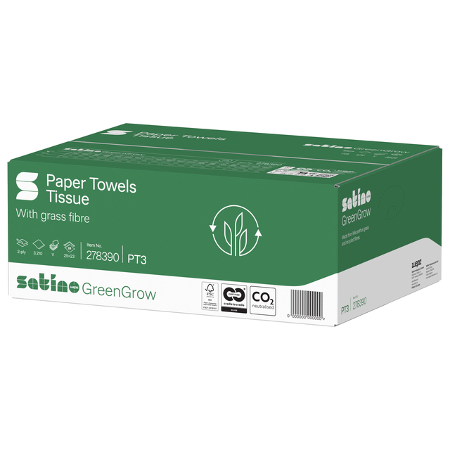 Handdoek Satino PT3 GreenGrow v-vouw 2-laags 250x230mm 15x214 vel naturel 278390