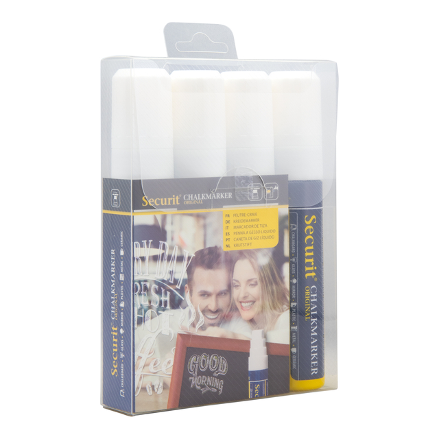 Krijtstift Securit SMA-720 blok wit 7-15mm blister à 4 stuks