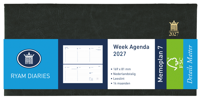 Agenda 2027 Ryam Memoplan 7 Mundior 7dagen/2pagina's landscape zwart
