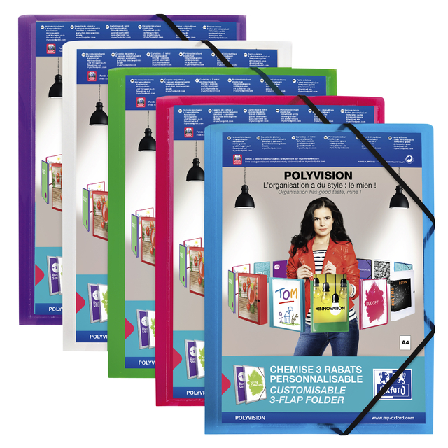 Elastomap Oxford Polyvision A4 met insteektas 3 kleppen PP transparant