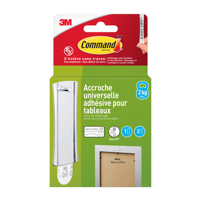 Haak Command metaal tbv oa schilderijlijsten incl bevestigingsstrip