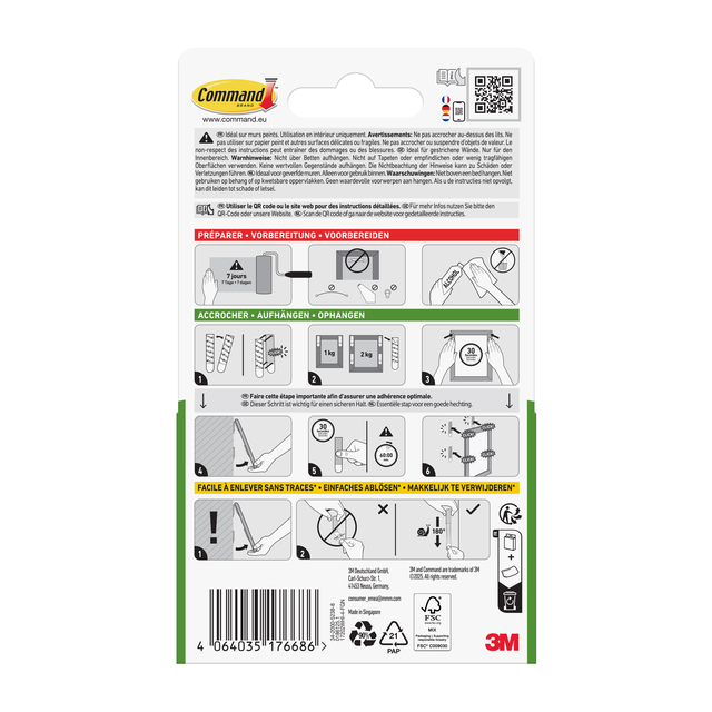 Bevestigingsstrip Command klik vast klein 1,8kg wit