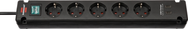 Stekkerdoos Brennenstuhl Bremounta 5vdig incl 2 USB C 3 meter zwart
