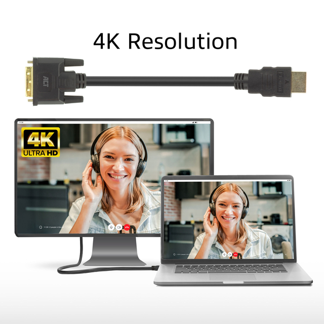 Kabel ACT HDMI DVI 18+1 pin M/M zwart 2 meter