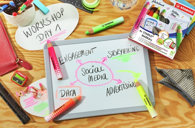 Whiteboardpotlood STABILO MARKdry etui à 4 neon kleuren