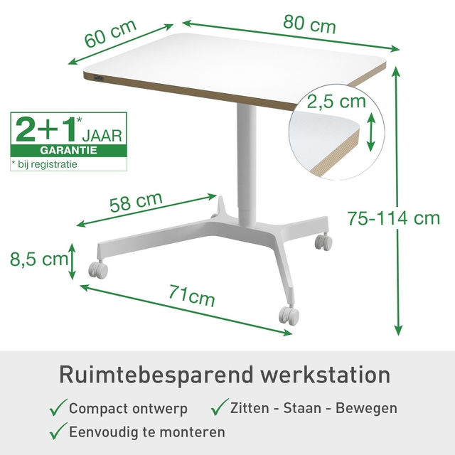 Zit-sta bureau Leitz Ergo compact wielen