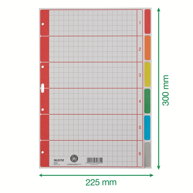 Tabbladen Leitz 4-gaats 4350 6-delig grijs karton