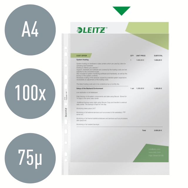 Showtas Leitz Premium standaard copy safe 0.08mm PP A4 transparant 100 stuks