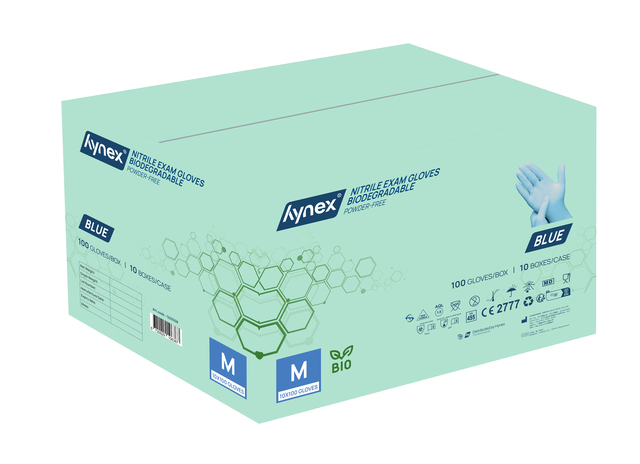 Handschoen Hynex nitril Bio M blauw 3.5gr 100 stuks