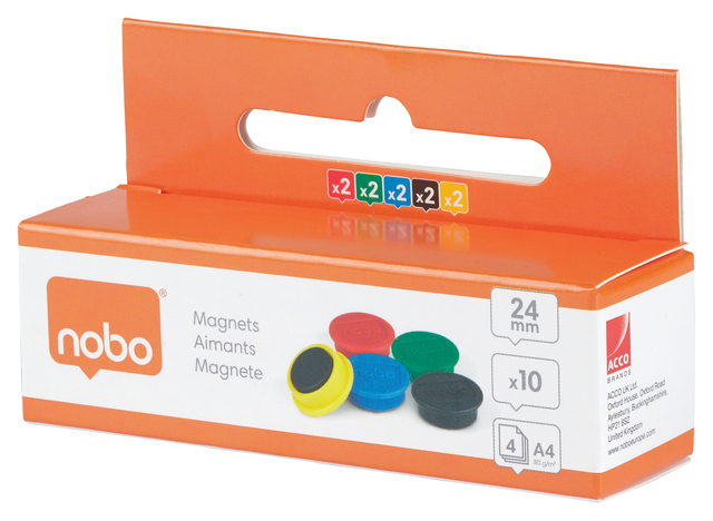 Magneet Nobo 24mm assorti 10 stuks