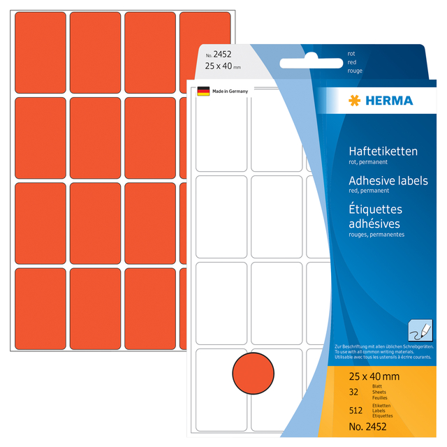 Etiket HERMA 2452 25x40mm rood 512 stuks
