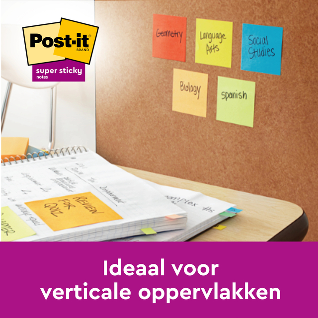 Memoblok Post-it 654 Super Sticky 76x76mm 90 vel rainbow 12 stuks