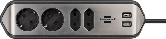 Stekkerdoos Brennenstuhl bureau Estilo 4vdig incl 2 USB 2m zwart/zi