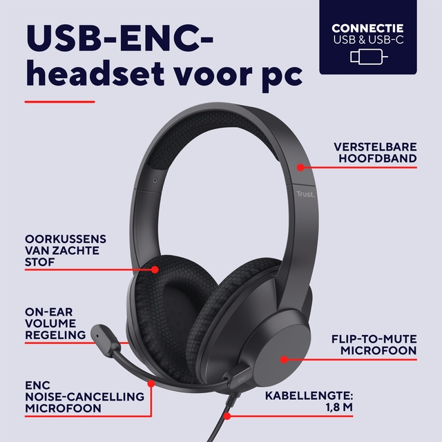 Hoofdtelefoon Trust Ayda Max USB-ENC