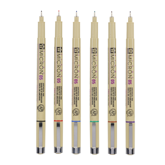Fineliner Sakura Pigma Micron 05 basic set 6 kleuren