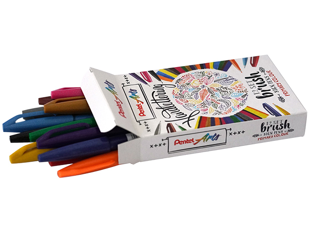 Brushpen Pentel SES15C Sign Artist standaardkleuren 12 stuks