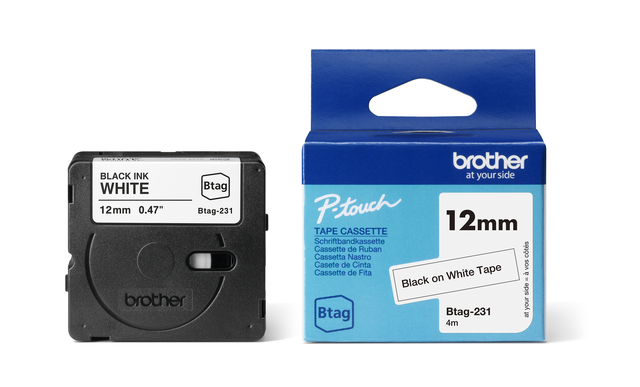 Labeltape Brother P-touch Btag-231 standaard 12mm zwart op wit
