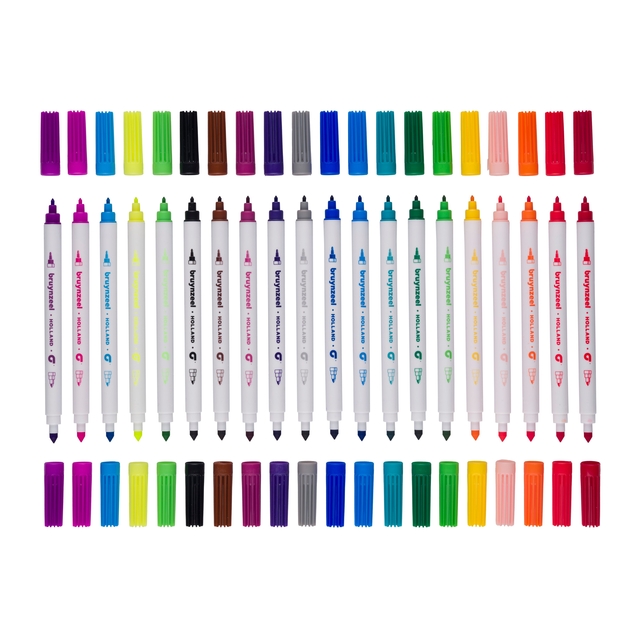 Viltstift Bruynzeel Kids Twin Point set à 20 kleuren