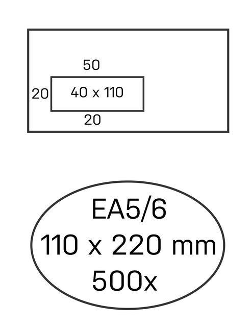 Envelop Hermes EA5/6 110x220mm venster 4x11links zelfklevend 500 stuks