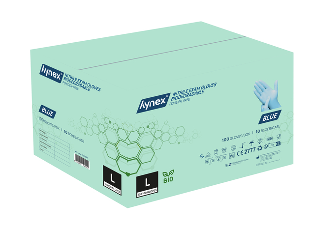 Handschoen Hynex nitril Bio L blauw 3.5gr 100 stuks