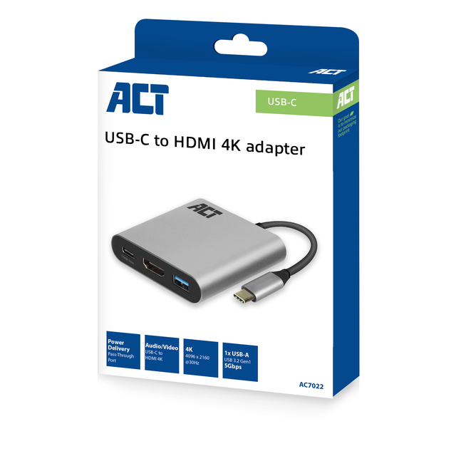 Adapter ACT USB-C multiport voor 1 HDMI monitor