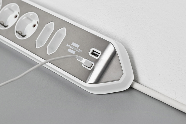 Stekkerdoos Brennenstuhl bureau Estilo 6vdig incl 2 USB 2m wit/zilver