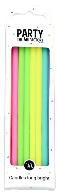 Kaarsjes Haza long bright 15cm 16 stuks assorti