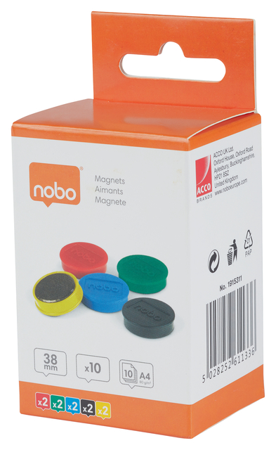 Magneet Nobo 38mm assorti 10 stuks