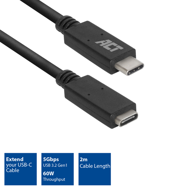 Kabel ACT USB 3.0 to USB-C verlengkabel 2m