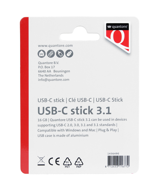 USB stick 3.1 Quantore USB-C 16GB zilver