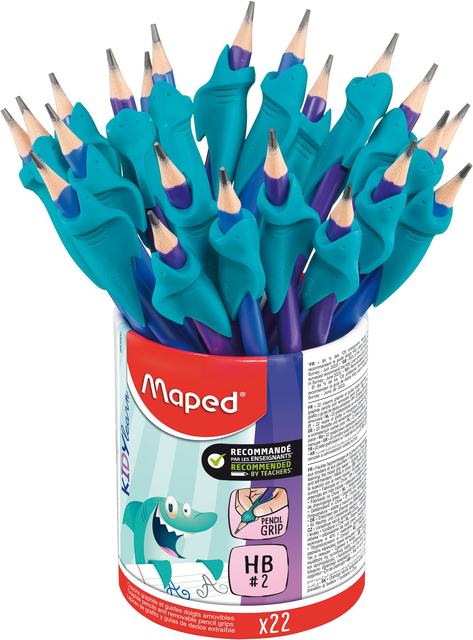 Grafietpotlood Maped Kidy Learn met gum en vingerhulp pot à 22 stuks blauw