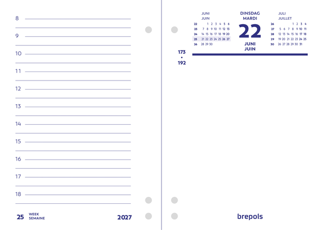 Omlegblok 2027 Brepols 1dag/2pagina's universele ponsing
