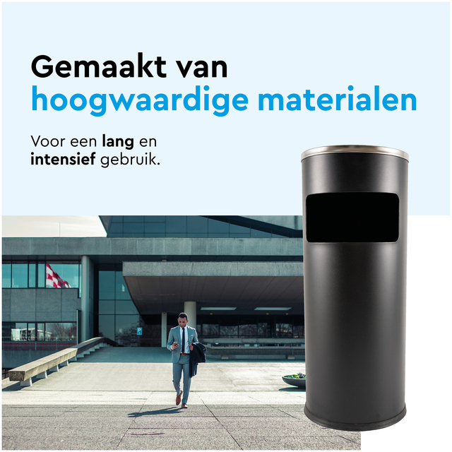 Afvalbak met asbak BRASQ 11 liter AT500 zwart