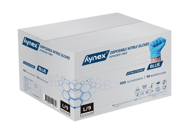 Handschoen Hynex nitril L blauw 5gr extra sterk 100 stuks