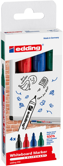 Whiteboardmarker edding 250 rond 1.5-3mm assorti 4 stuks