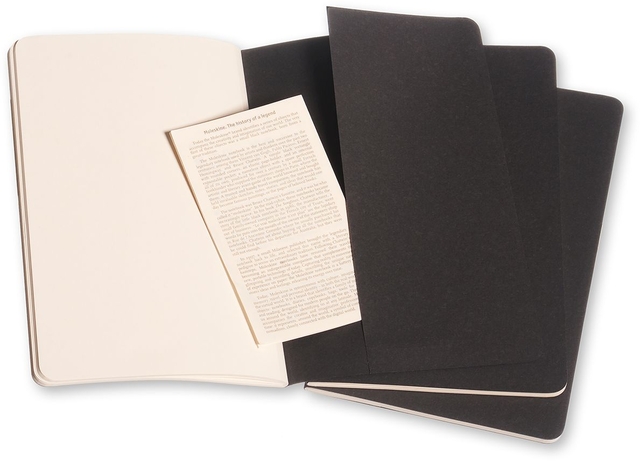 Schrift Moleskine 130x210mm blanco 160 pagina's 70gr zwart set à 3 stuks