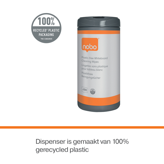 Whiteboardreinigingsdoekjes Nobo plasticvrij 100 stuks