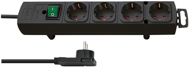 Stekkerdoos Brennenstuhl Comfort Plus 4vdg incl platte stekker 2m zw