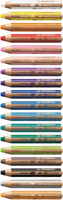 Kleurpotloden STABILO 880 woody 3 in 1 incl puntenslijper en penseel assorti etui à 18 stuks
