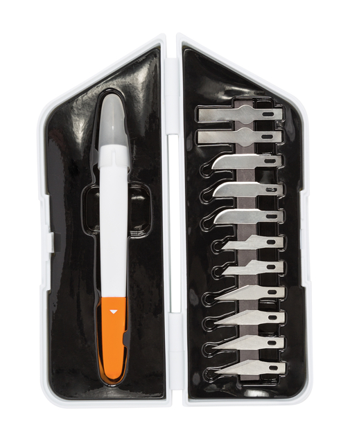 Precisiemes Fiskars Medium Duty set à 12 mesbladen wit