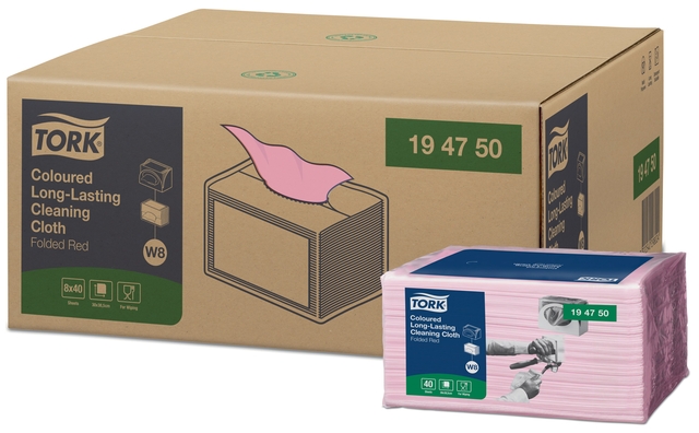 Reinigingsdoek Tork W8 Premium 1-laags 40 vel rood 194750
