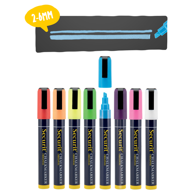 Krijtstift Securit SMA-510 schuin 2-6mm assorti blister à 8 stuks
