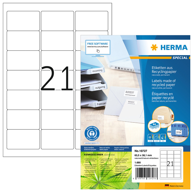 Etiket HERMA recycling 10727 63.5x38.1mm wit 1680 stuks