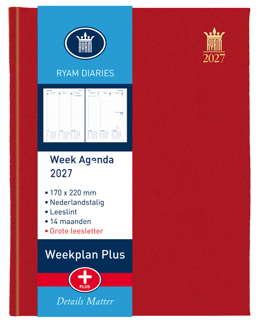 Agenda 2027 Ryam Weekplan Plus Mundior groot letter 7dagen/2pagina's assorti