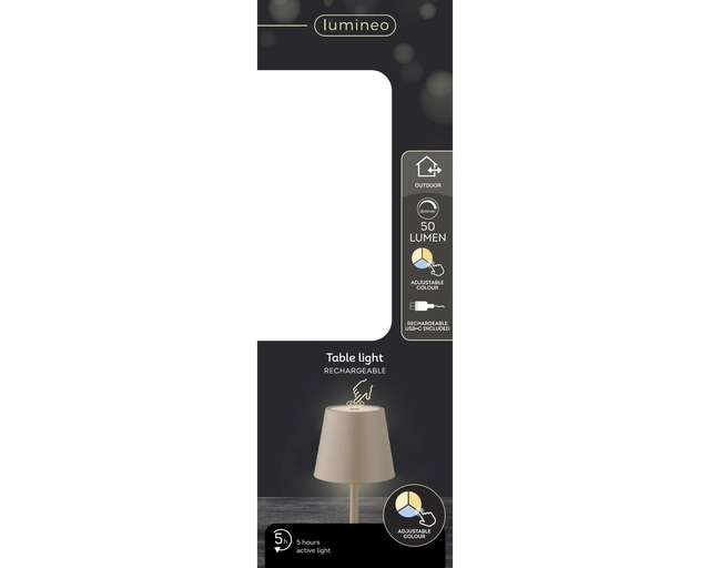 Tafellamp Lumineo led oplaadbaar steady binnen bruin