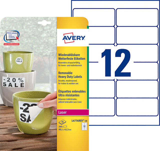 Etiket Avery L4776REV-20 99.1x42.3mm wit 240 stuks