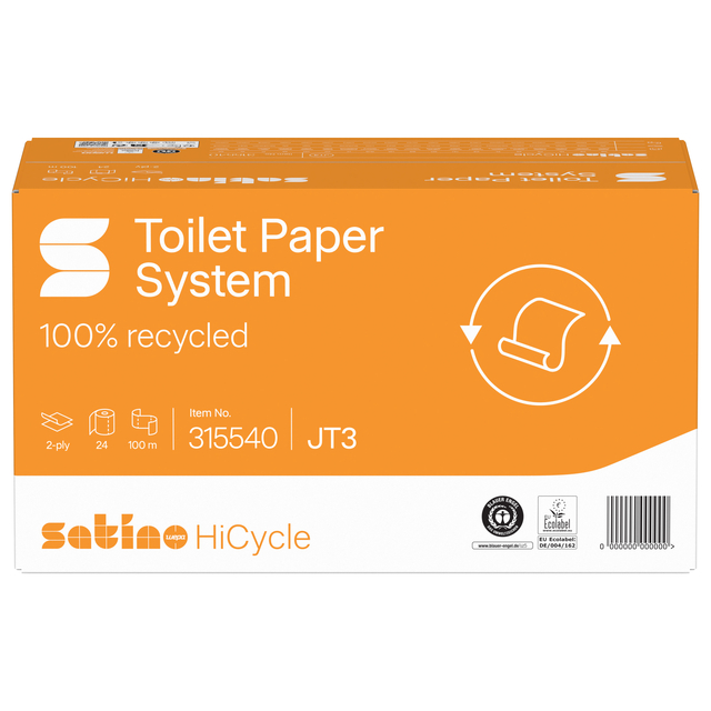 Toiletpapier Satino JT3 HiCycle systeemrol 2-laags 24x100m wit 315540