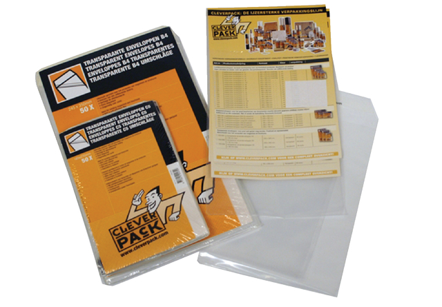 Envelop CleverPack akte A4 220x300mm zelfklevend transparant 50 stuks