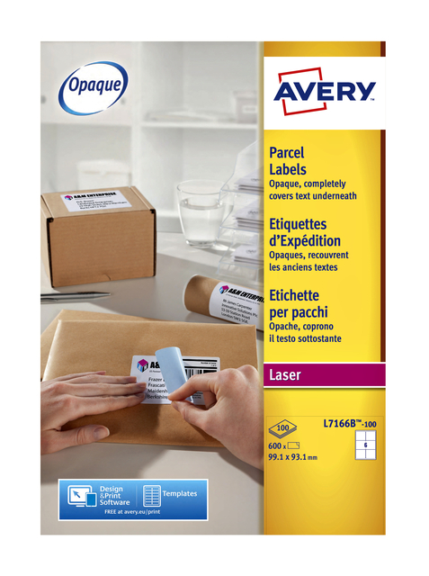 Etiket Avery L7166B-100 99.1x93.1mm blockout 600 stuks
