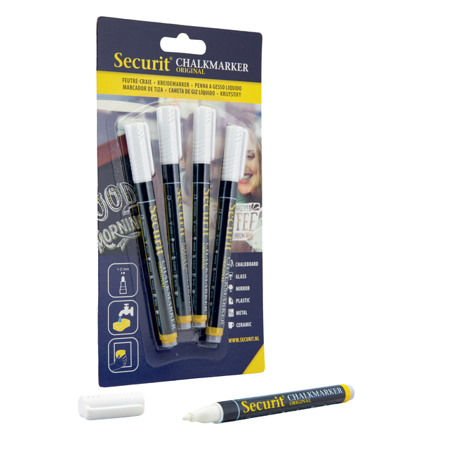 Krijtstift Securit SMA-100 rond wit 1-2mm blister à 4 stuks